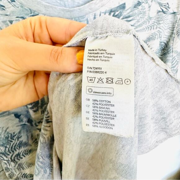 MENS H&M DIVIDED Grey Blue Tropical Floral Pocket Short Sleeve Tee Shirt Top M - Picture 6 of 9